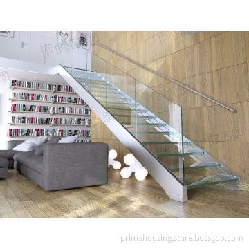 Double Stringer House Steel Glass Staircase Design
